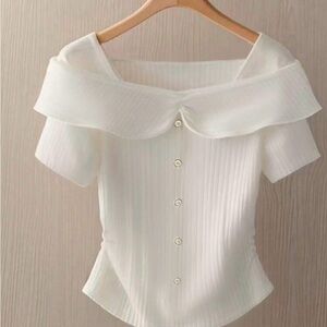 SHEIN White Button-Down Off-Shoulder Blouse